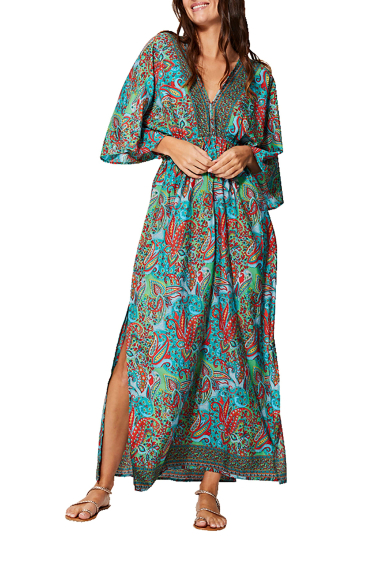 Wholesaler Vintage Dressing - LONG PRINTED SHORT SLEEVE DRESSES