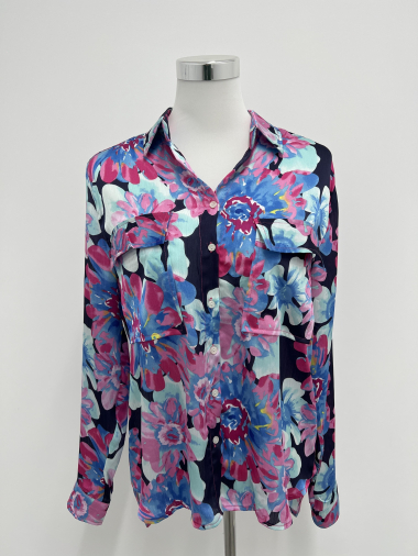 Großhändler Voyelles - Bluse mit Blumendruck und Doppeltaschen