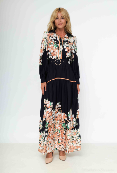 Wholesaler Voyelles - Long belted floral dress