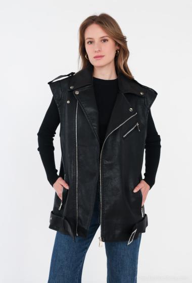 Wholesaler Voyelles - Faux Leather Sleeveless Jacket