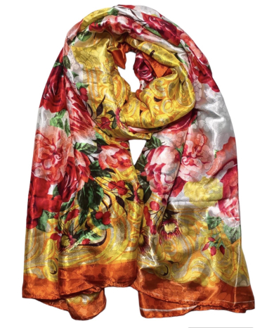 Wholesaler VS PLUS - Floral silk effect scarf with perforated border