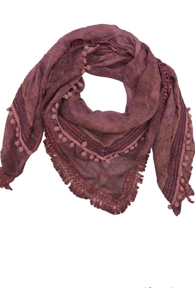 Wholesaler VS PLUS - Large square scarf decorated with embroidery and pompon