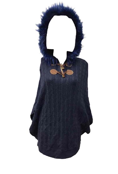 Wholesaler VS PLUS - Poncho with furry hood and button