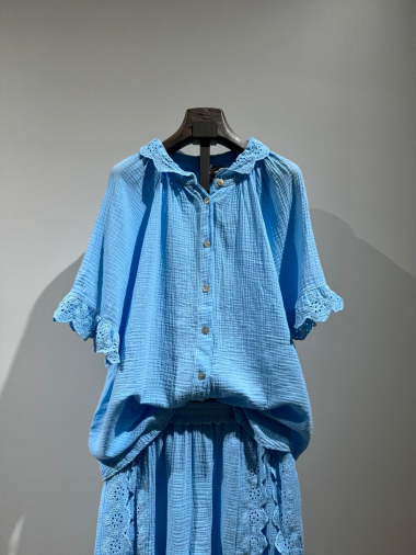 Großhändler W Studio - Bluse aus Baumwollgaze mit englischer Stickerei