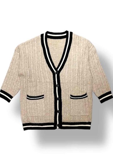 Wholesaler W Studio - Braided Cardigan with two-coloured collar