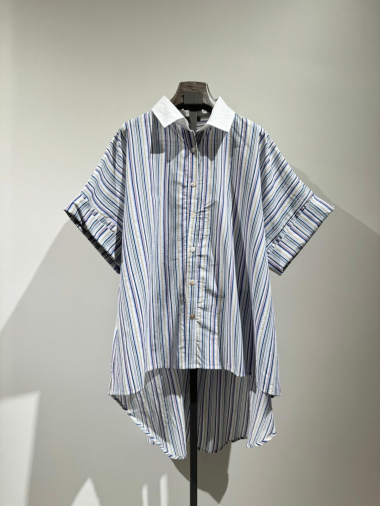 Wholesaler W Studio - Striped Cotton Voile Short Sleeve Shirt