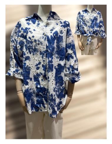 Wholesaler W Studio - Tie and Dye Shirt with Broderie Anglaise