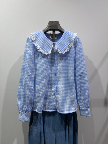 Wholesaler W Studio - Vichy Shirt Claudine Collar with English Embroidery