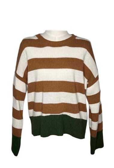 Wholesaler W Studio - Two-Tone Stripe Cashmere Sweater