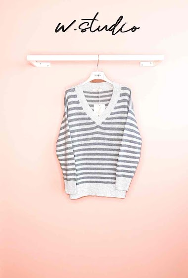 Wholesaler W Studio - Cashmere Stripe Sweater - V-Neck