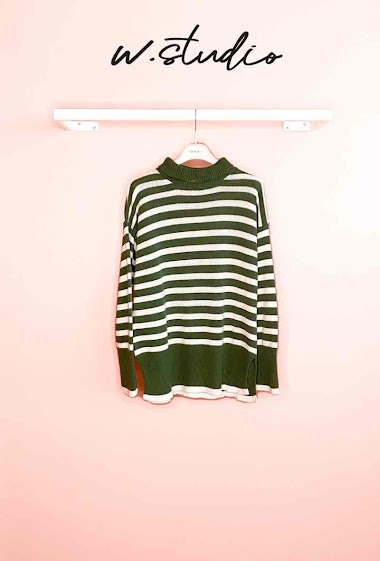 Wholesaler W Studio - Cashmere Stripe Sweater - Turtleneck