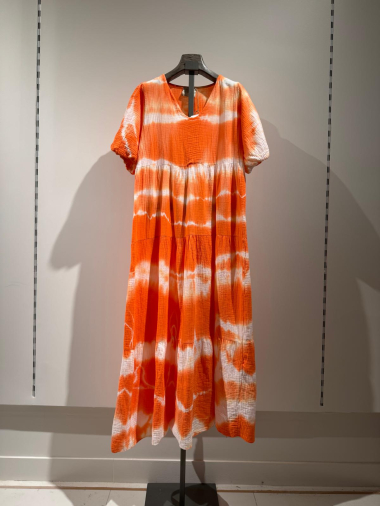 Großhändler W Studio - Kleid aus Baumwollgaze mit Batikmuster