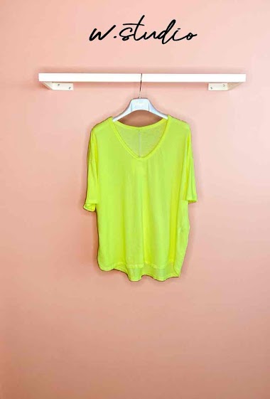 Großhändler W Studio - Neonfarbenes Basic-T-Shirt aus Baumwolle