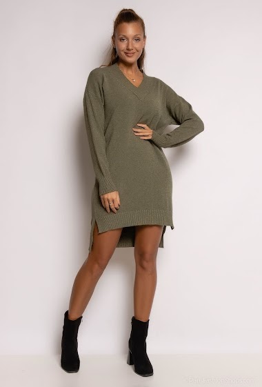 Großhändler Wawa Design - Pulloverkleid mit V-Ausschnitt