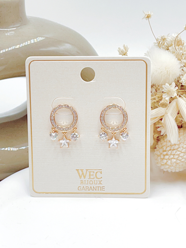 Wholesaler WEC Bijoux - Earring in gold metal, set with zirconium oxide