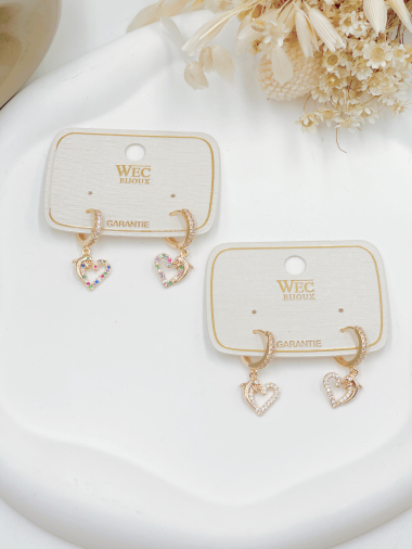 Wholesaler WEC Bijoux - Earring in gold metal, set with zirconium oxide