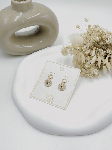 Grossiste WEC Bijoux - Boucle d'oreille en métal doré Oxyde zirconium serti