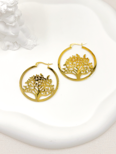 Grossiste WEC Bijoux - BOUCLES D'OREILLES "ARBRE DE VIE" EN ACIER INOXYDABLE