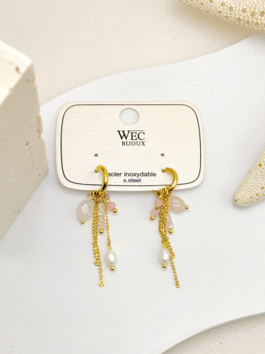 Wholesaler WEC Bijoux - STAINLESS STEEL, NATURAL STONE AND PEARL EARRINGS