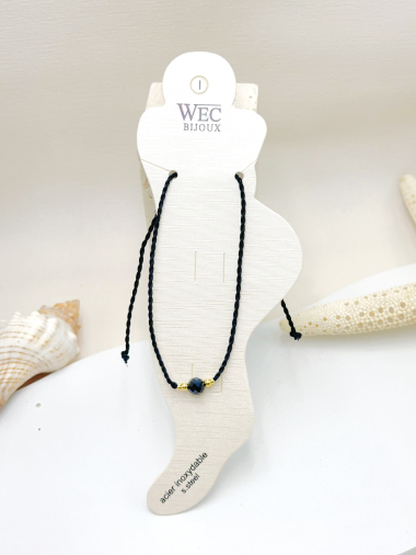 Großhändler WEC Bijoux - Knöchelkette aus Stahl, Kordel und Stein