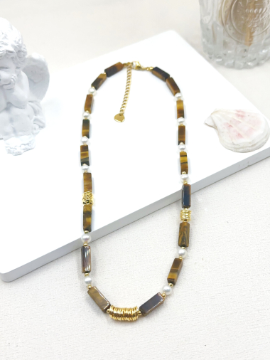 Wholesaler WEC Bijoux - STAINLESS STEEL + STONE NECKLACE