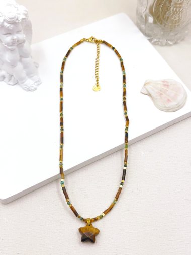 Wholesaler WEC Bijoux - STAINLESS STEEL + STONE NECKLACE