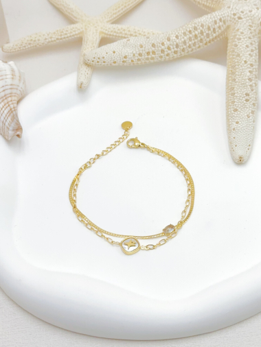 Grossiste WEC Bijoux - Double bracelet étoile acier inoxydable zirconium