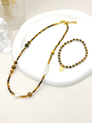 Wholesaler WEC Bijoux - STEEL+STONE NECKLACE + BRACELET SET