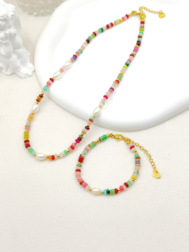 Wholesaler WEC Bijoux - STEEL+STONE NECKLACE + BRACELET SET