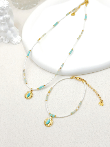 Wholesaler WEC Bijoux - STEEL+STONE NECKLACE + BRACELET SET