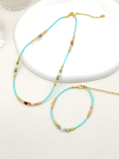 Wholesaler WEC Bijoux - STEEL+STONE NECKLACE + BRACELET SET