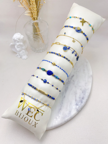 Großhändler WEC Bijoux - SET AUS 8 STAHLARMBÄNDERN MIT STEIN + PUDDING