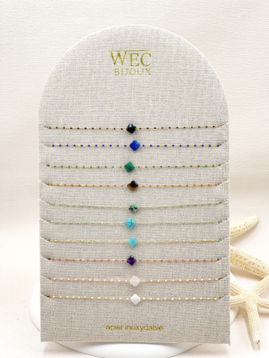 Grossiste WEC Bijoux - Lot de 10 colliers en acier inoxydable avec présentoir