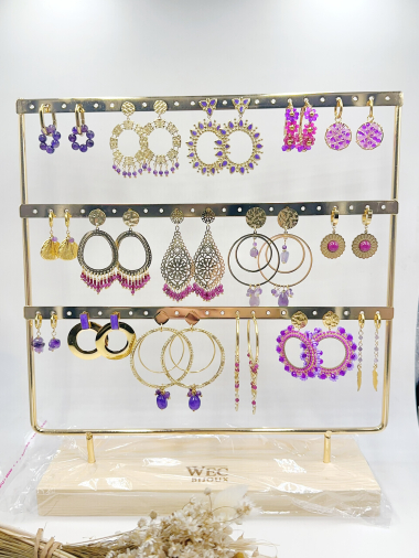 Wholesaler WEC Bijoux - SET OF 15 STEEL EARRINGS + DISPLAY
