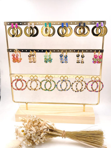 Wholesaler WEC Bijoux - SET OF 18  EARRINGS IN STAINLESS  STEEL WITH DISPLAY