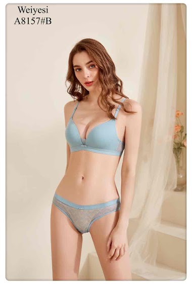 6036 B-cup Sexy Comfy Lace Triangle Wireless Bra and Thong Set-Weiyesi