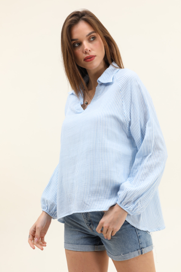 Wholesaler Willow - Striped cotton gauze blouse