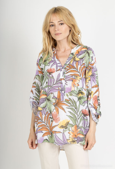 Wholesaler Willow - Oversized floral print mandarin collar shirt