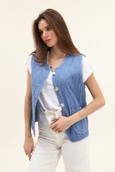 Wholesaler Willow - Sleeveless buttoned vest in cotton gauze