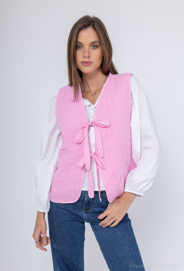 Wholesaler Willow - Sleeveless cotton gauze vest with bows