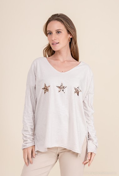 Wholesaler Willow - 3 leopard stars printed cotton top