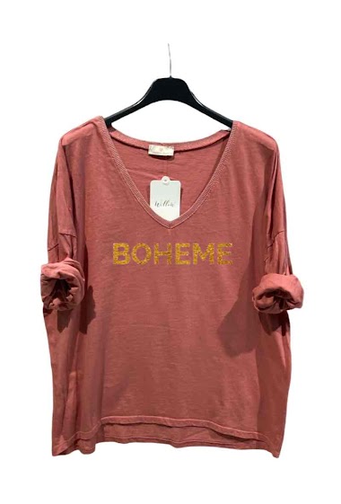 V-neck coton long sleeves top "Boheme"