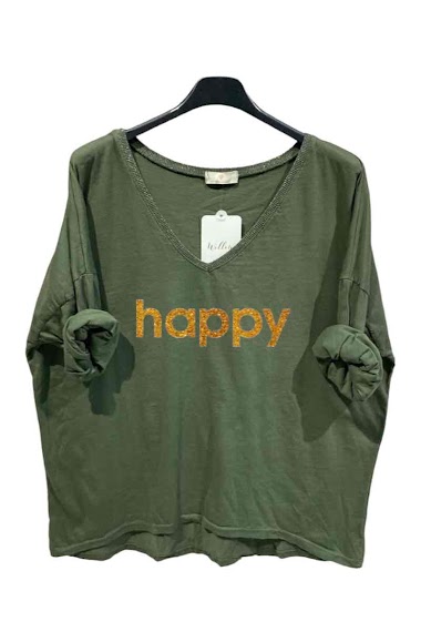 V-neck coton long sleeves top "happy"