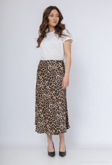 Wholesaler Willow - Fluid viscose and satin leopard skirt