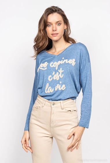 Wholesaler Willow - Fine sweater "Les copines c'est la vie""