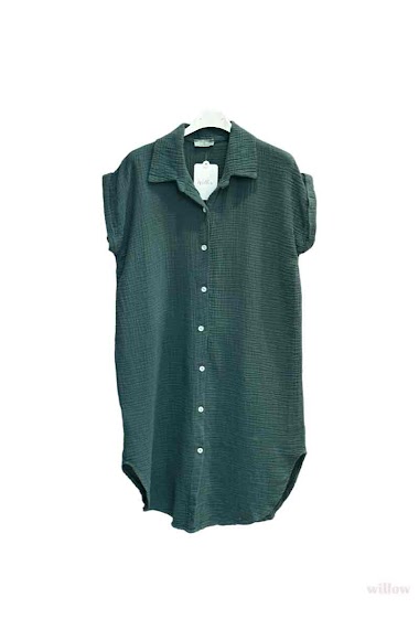 Grossiste Willow - Robe chemise courte avec manches courtes en gaze de coton