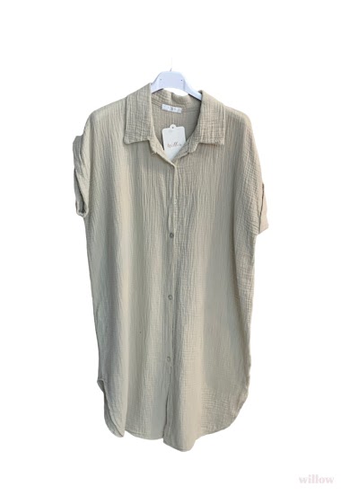 Grossiste Willow - Robe chemise courte avec manches courtes en gaze de coton