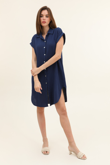 Wholesaler Willow - Shirt dress short sleeved in cotton gauze