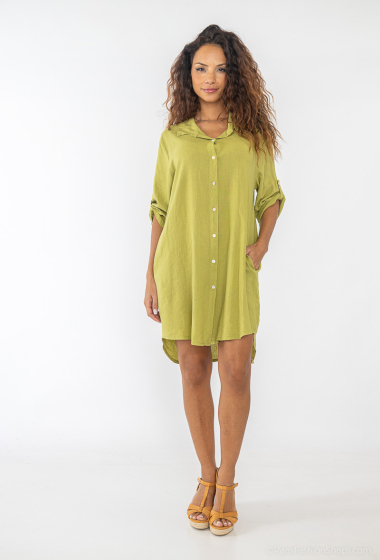Großhändler Willow - Kurzes Hemdblusenkleid mit kurzen Ärmeln aus Baumwollgaze