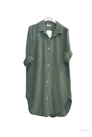 Grossiste Willow - Robe chemise fendue en gaze de coton avec manches longues